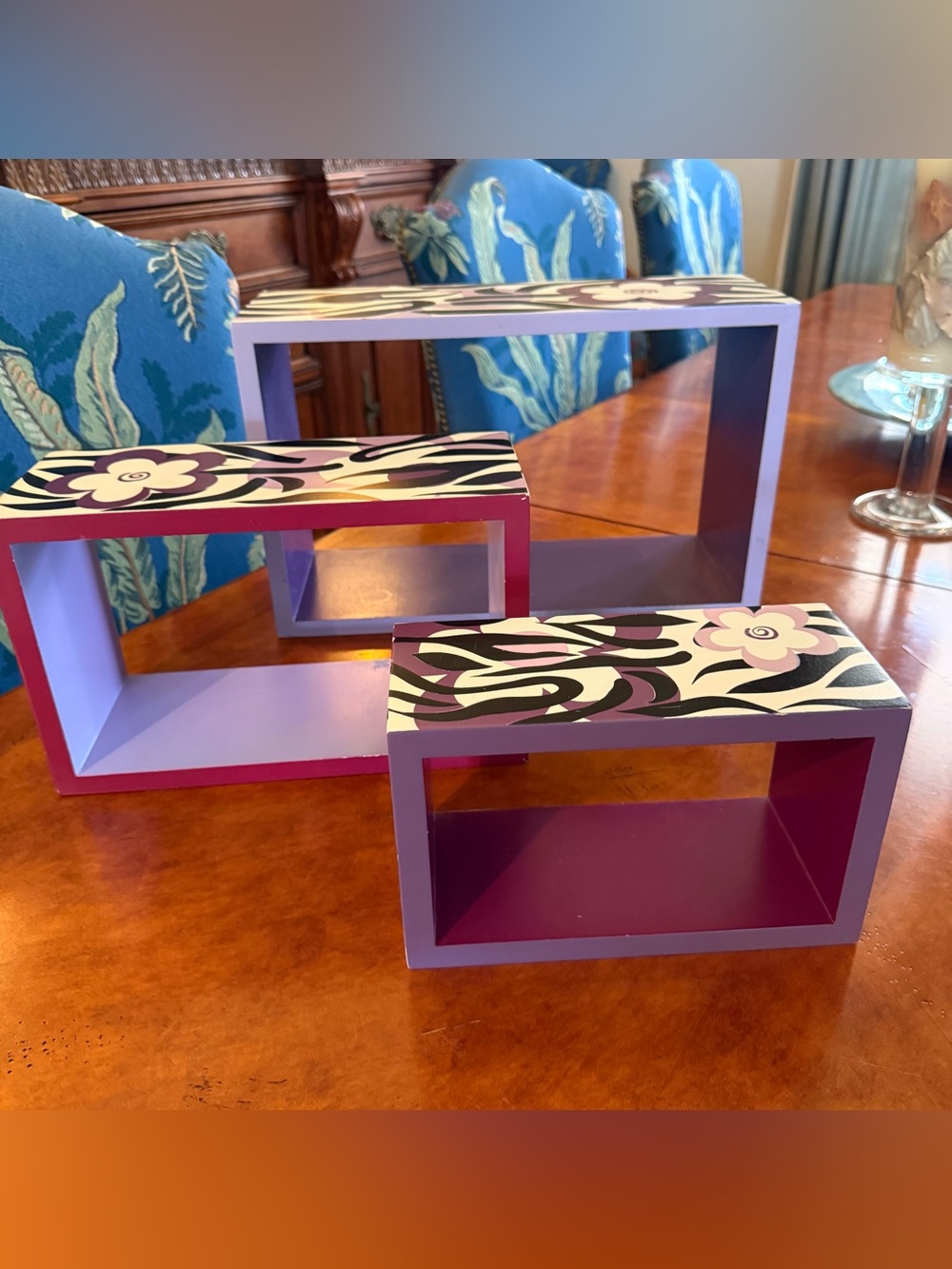 Vintage Bombay Kids Purple Pink Zebra Floral Shelves Set of 3